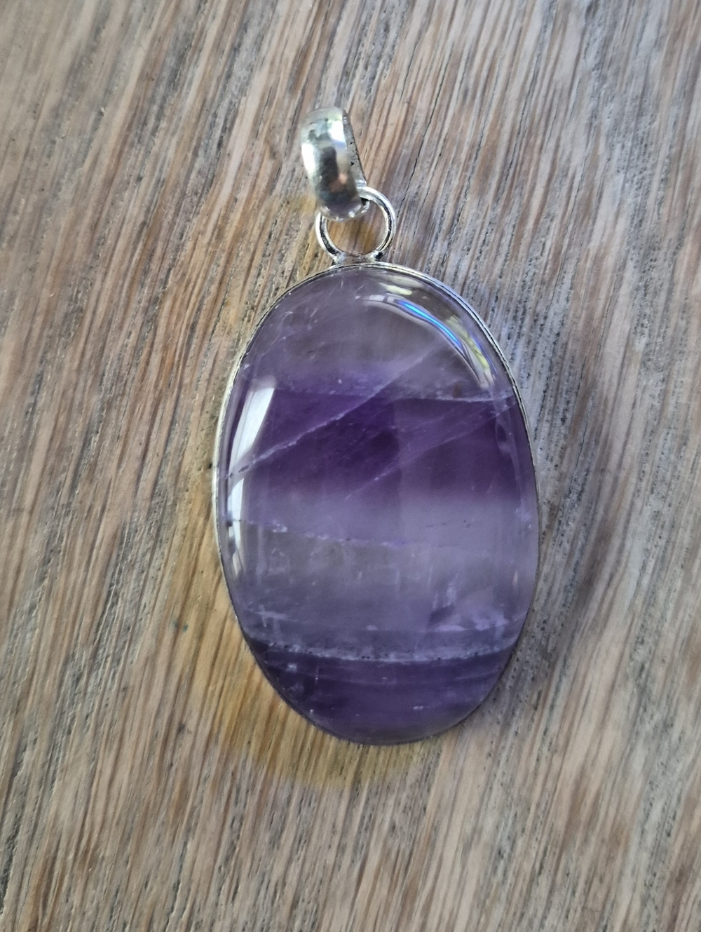 Amethyst Oval Pendant Necklace - Purple Gemstone